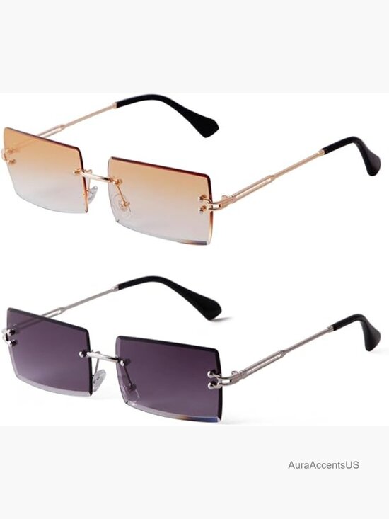 Rimless Rectangle Sunglasses Women Men Trendy Frameless Glasses UV400 main image 4